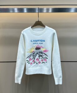 LV 高仿女士針織毛衣白色山景刺繡休閒百搭款
