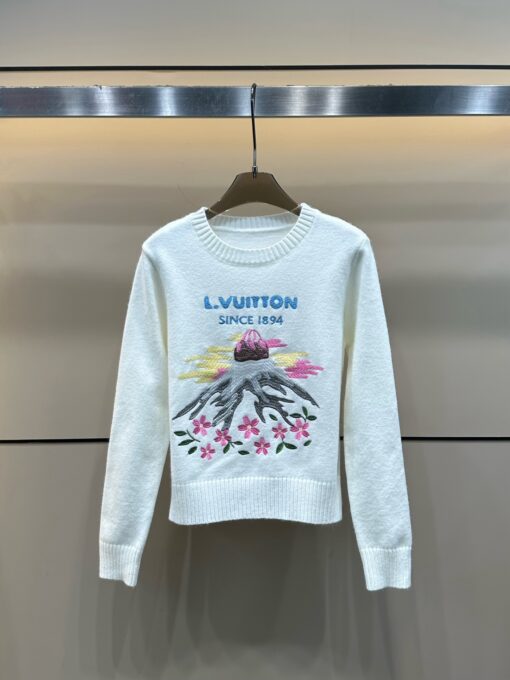 LV 高仿女士針織毛衣白色山景刺繡休閒百搭款