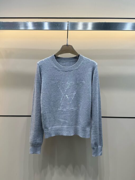LV 高仿女士針織毛衣灰色簡約Logo刺繡百搭休閒款