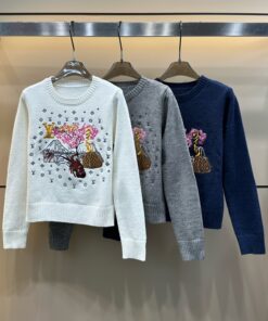 LV 原單刺繡毛衣 白色圓領櫻花包款設計