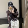 LV A貨女士長袖上衣黑色透視彩色Logo印花修身款｜歐美奢侈品精品推薦