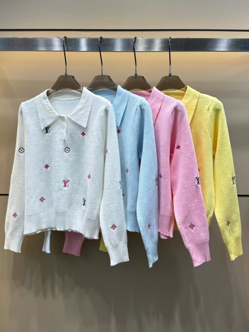 LV 精品仿製針織長袖上衣 柔亮黃色翻領款