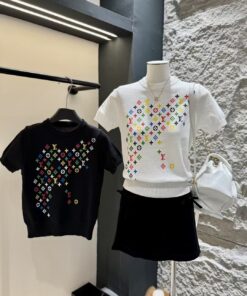 LV原單女士彩色Monogram短袖針織上衣雙色百搭款