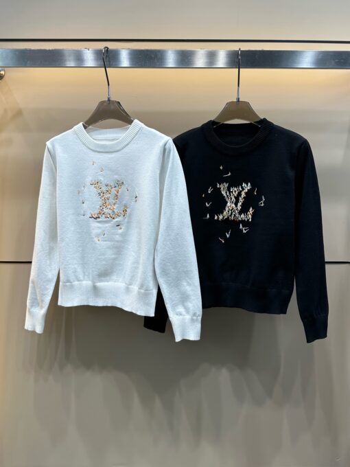 LV一比一女士花卉刺繡Logo長袖針織毛衣溫柔百搭款