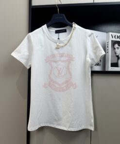 LV高仿女士盾牌Logo短袖T恤鏈條裝飾時尚款