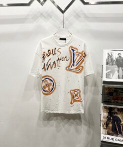 LV高仿男士塗鴉短袖T恤 白色潮流藝術風格 夏季百搭單品