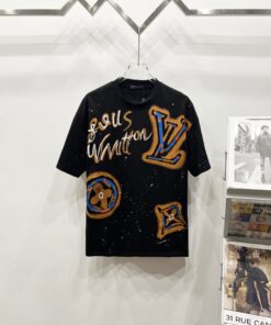 LV原單男士塗鴉短袖T恤 黑色潮流街頭風格 夏季新品百搭
