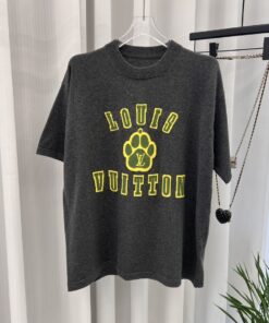 LV精品仿製男女款短袖T恤灰色爪印潮流設計