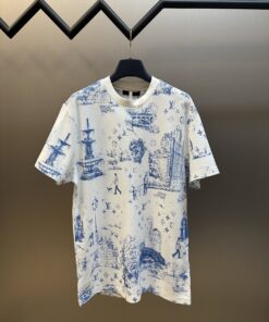 LV一比一藍白印花短袖T恤 男士時尚潮流圓領上衣