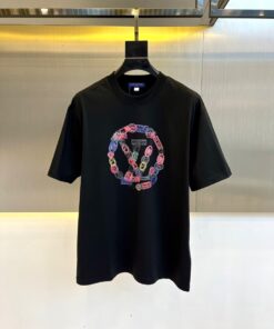 LV 高仿男士短袖T恤 黑色經典印花設計 百搭街頭風格