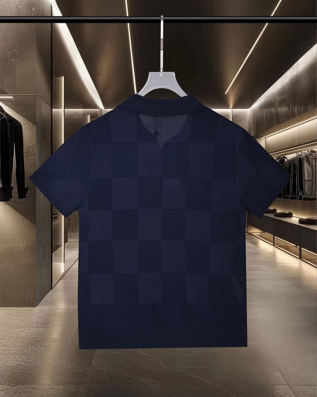 LV 高仿男士短袖 Polo 深藍棋盤格典雅百搭款｜歐美奢侈品精品推薦