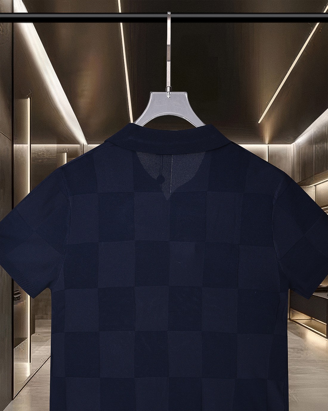 LV 高仿男士短袖 Polo 深藍棋盤格典雅百搭款｜歐美奢侈品精品推薦