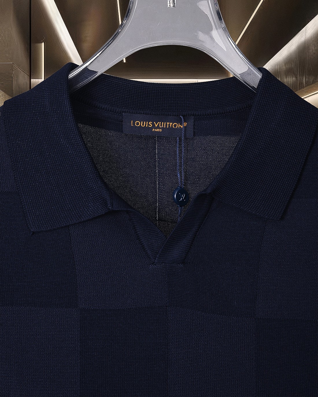 LV 高仿男士短袖 Polo 深藍棋盤格典雅百搭款｜歐美奢侈品精品推薦