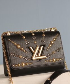 LV 一比一 女士金屬鉚釘鏈條包 典雅黑色設計