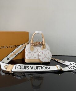 LV 一比一 Alma BB 白色老花手提包 織帶圓餅包款