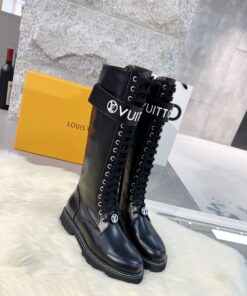 LV 一比一長筒軍靴 黑色小牛皮 系帶設計