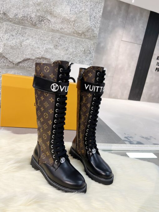 LV 原單長筒軍靴 經典老花 拼接黑色牛皮