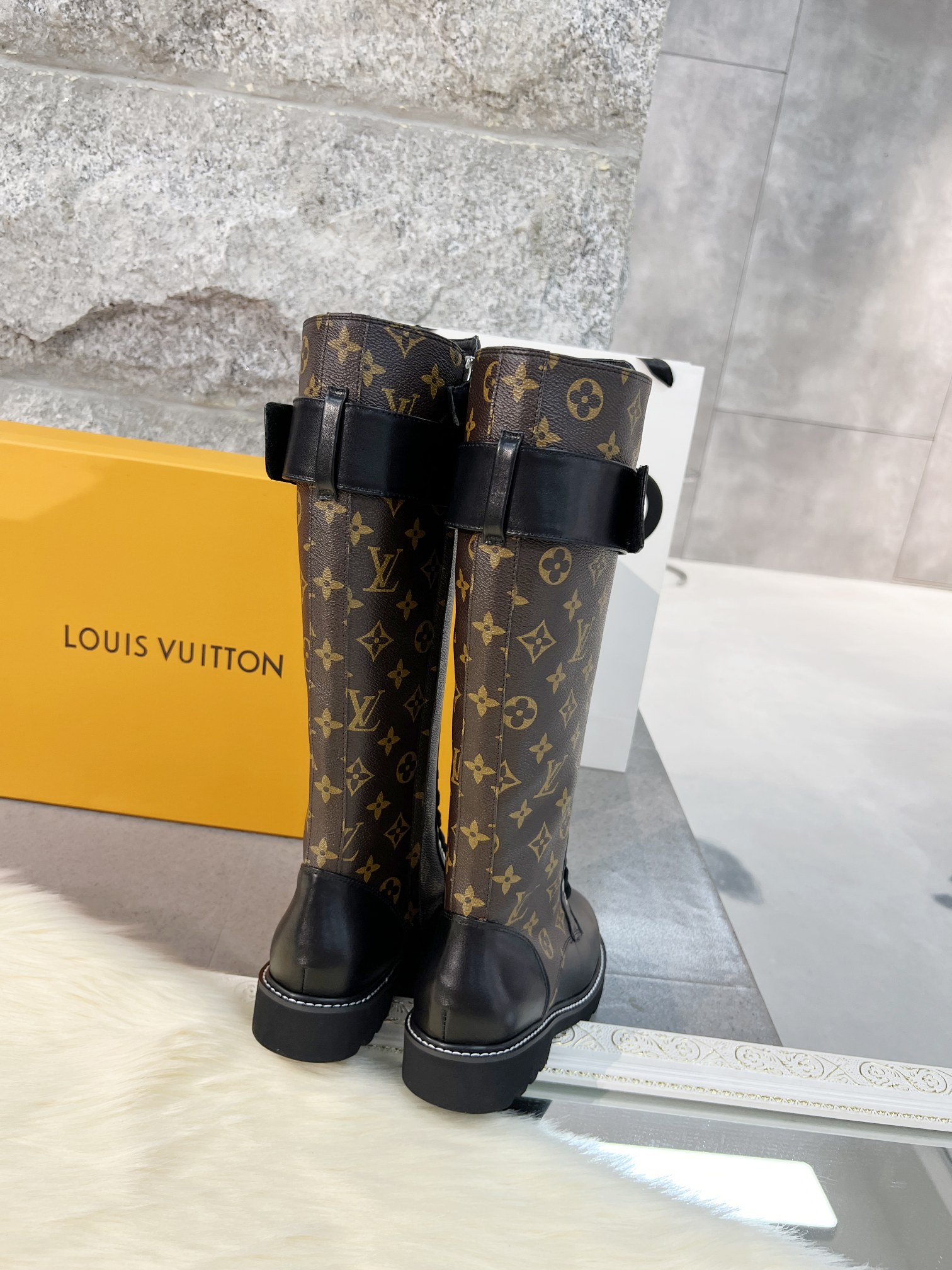 LV 原單長筒軍靴 經典老花 拼接黑色牛皮｜歐美奢侈品精品推薦
