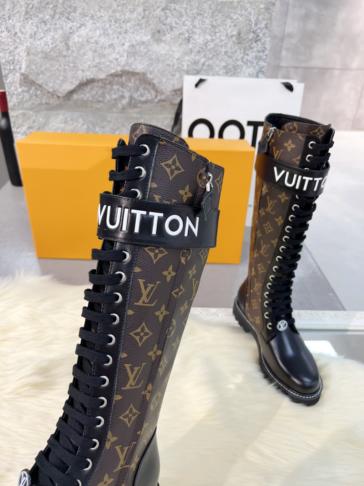 LV 原單長筒軍靴 經典老花 拼接黑色牛皮｜歐美奢侈品精品推薦