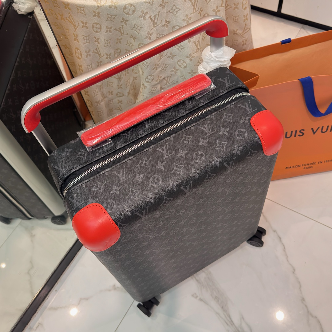 LV 一比一灰色Monogram旅行箱 橙色皮革包角 拉桿登機箱｜歐美奢侈品精品推薦