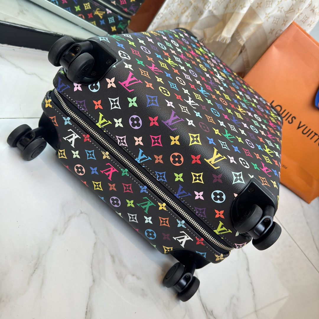 LV 高仿黑底彩色Monogram行李箱 靜音萬向輪登機箱｜歐美奢侈品精品推薦