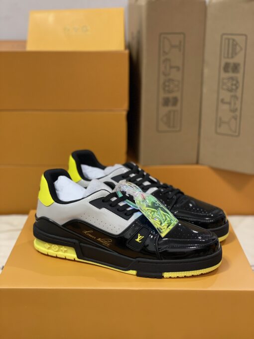 LV 一比一亮黑配黃運動鞋 對比配色個性街頭款