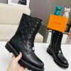 LV 原單黑色壓花高筒軍靴 女士厚底馬丁靴｜歐美奢侈品精品推薦