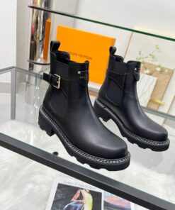 LV 高仿切爾西短靴 女士馬銜扣厚底皮靴