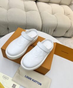 LV 一比一白色穆勒鞋 Monogram壓紋百搭款