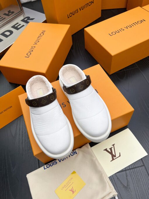 LV 一比一羊羔絨穆勒鞋 白色Monogram拼接款