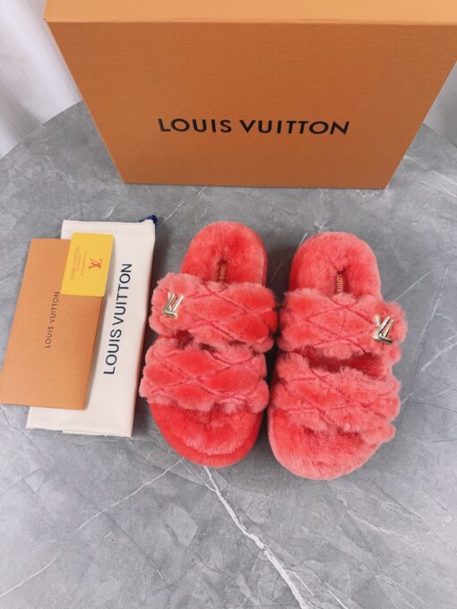 LV 一比一編織毛毛拖鞋 紅色亮眼冬日款