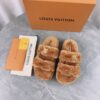 LV 高仿編織毛毛拖鞋 棕色經典保暖款｜歐美奢侈品精品推薦