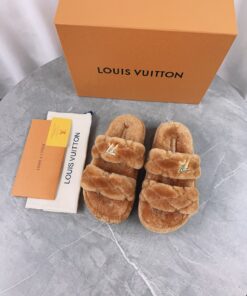 LV 高仿編織毛毛拖鞋 棕色經典保暖款