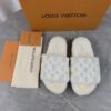 LV 原單毛毛拖鞋 白色藍紋冬季經典款｜歐美奢侈品精品推薦