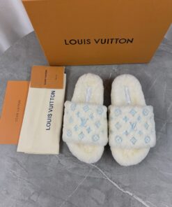 LV 原單毛毛拖鞋 白色藍紋冬季經典款