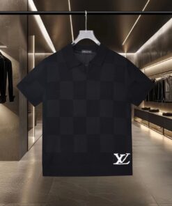 LV 原單男士黑色棋盤格短袖T 恤 夏季百搭款