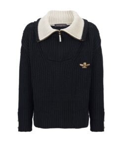 LV原單拉鍊領針織毛衣 海軍藍金扣徽章設計 經典秋冬風格款