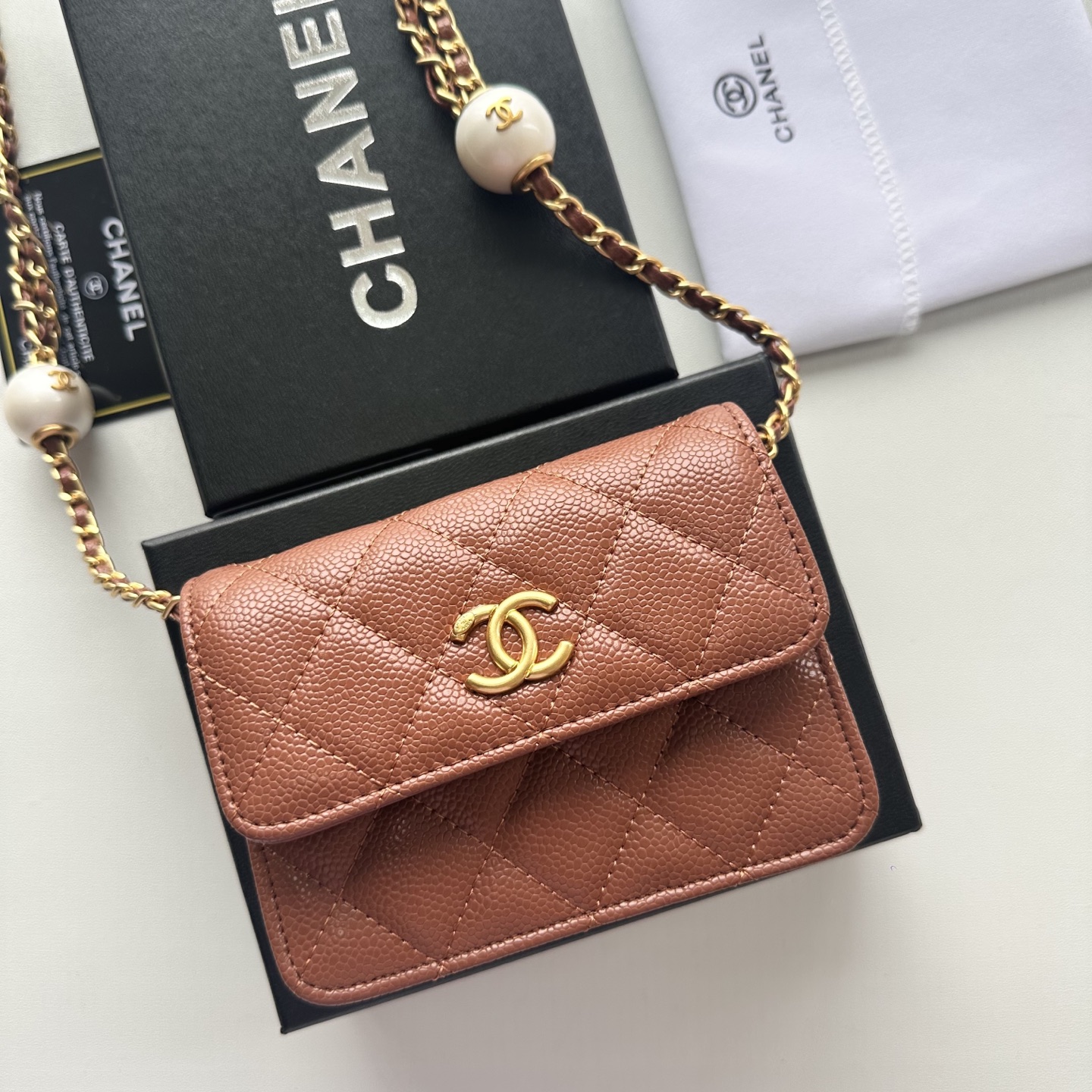 Chanel 高仿棕色口蓋包 荔枝紋皮革鏈條小香風｜歐美奢侈品精品推薦