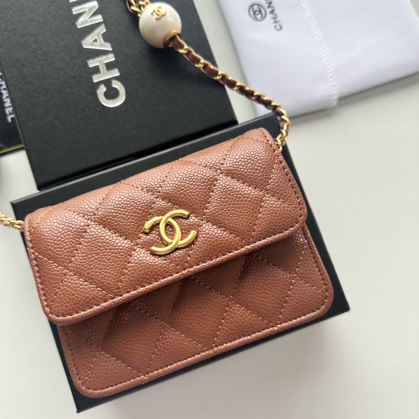 Chanel 高仿棕色口蓋包 荔枝紋皮革鏈條小香風｜歐美奢侈品精品推薦