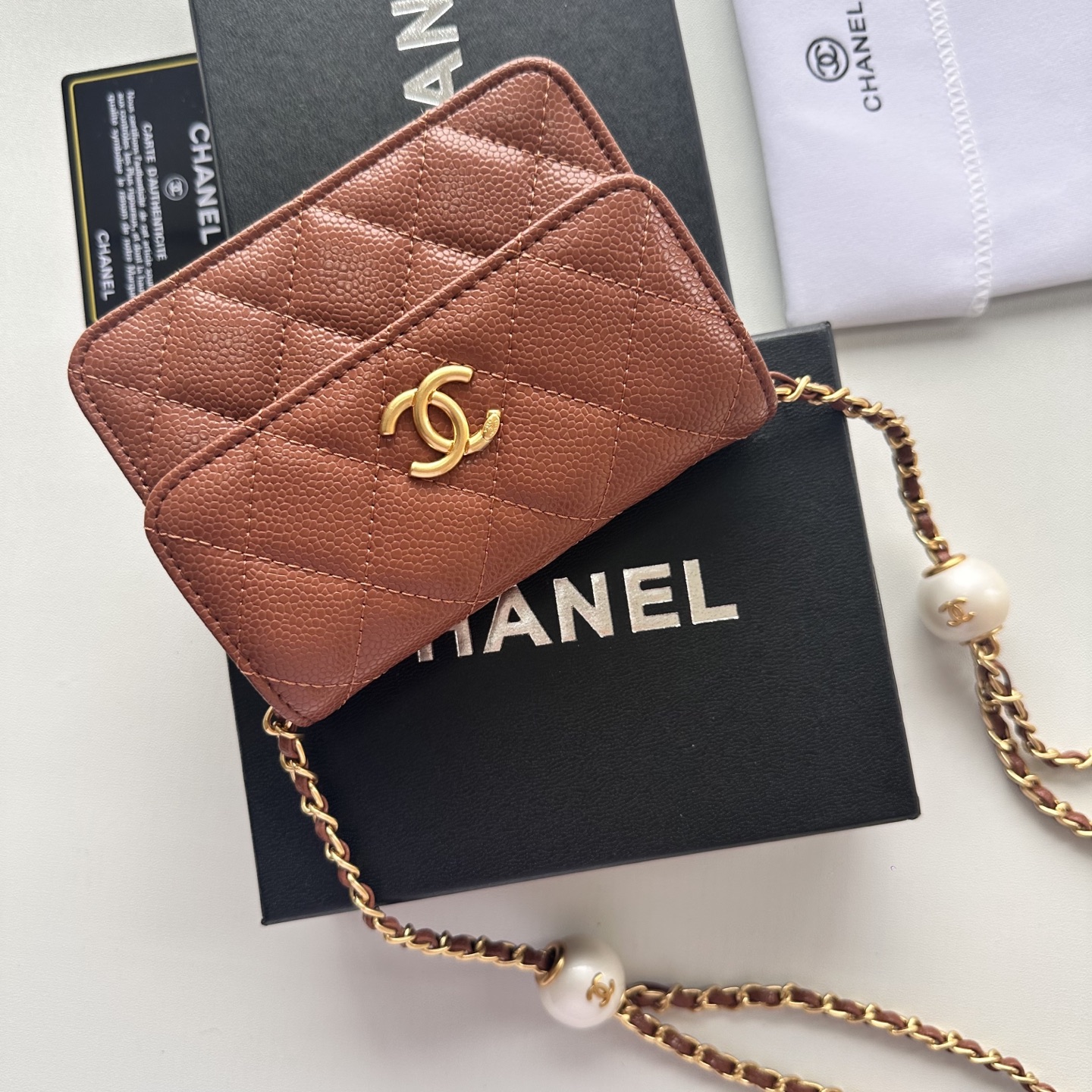 Chanel 高仿棕色口蓋包 荔枝紋皮革鏈條小香風｜歐美奢侈品精品推薦
