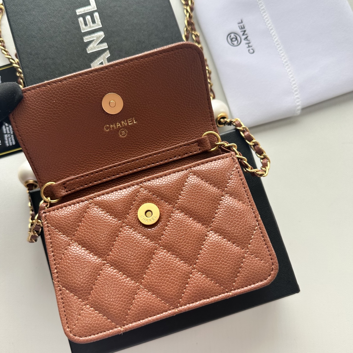 Chanel 高仿棕色口蓋包 荔枝紋皮革鏈條小香風｜歐美奢侈品精品推薦