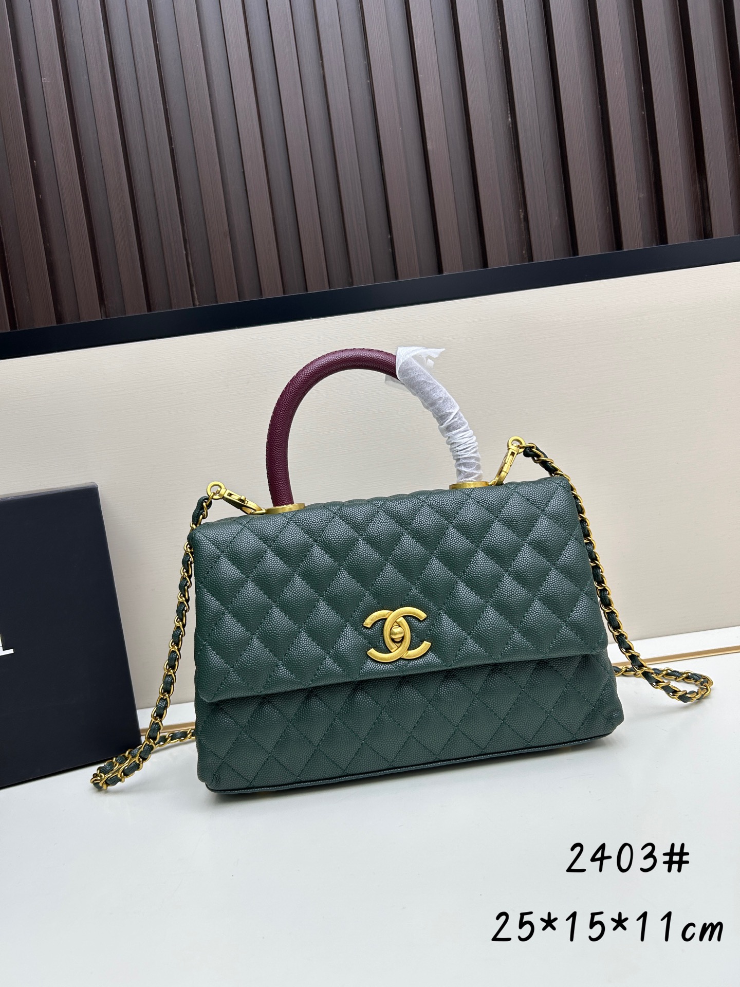 CHANEL高仿墨綠手提鏈條口蓋包雙用優雅氣質款25cm實用百搭包｜歐美奢侈品精品推薦