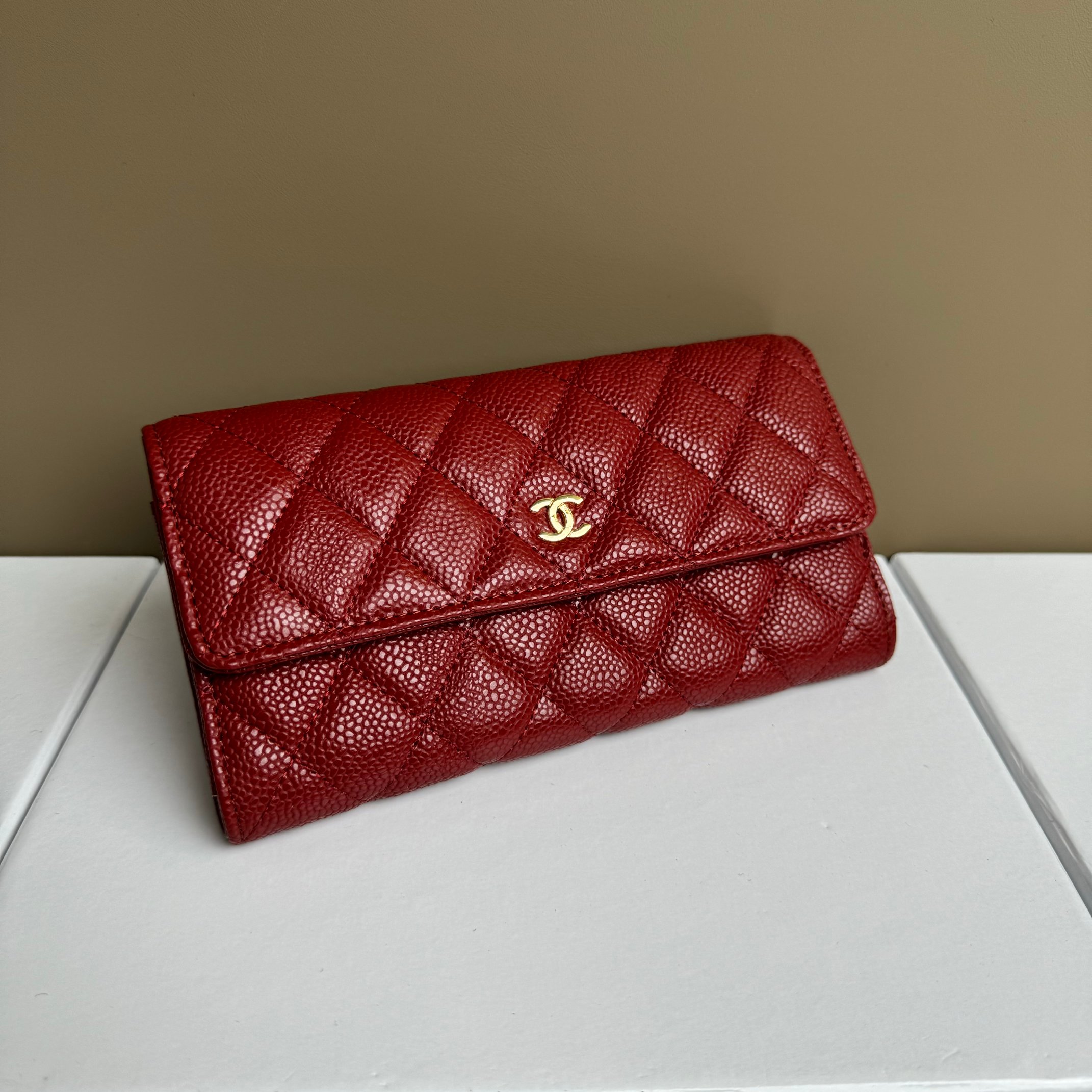 CHANEL一比一紅色荔枝皮絎縫長夾金屬雙C LOGO手拿錢包百搭經典款｜歐美奢侈品精品推薦