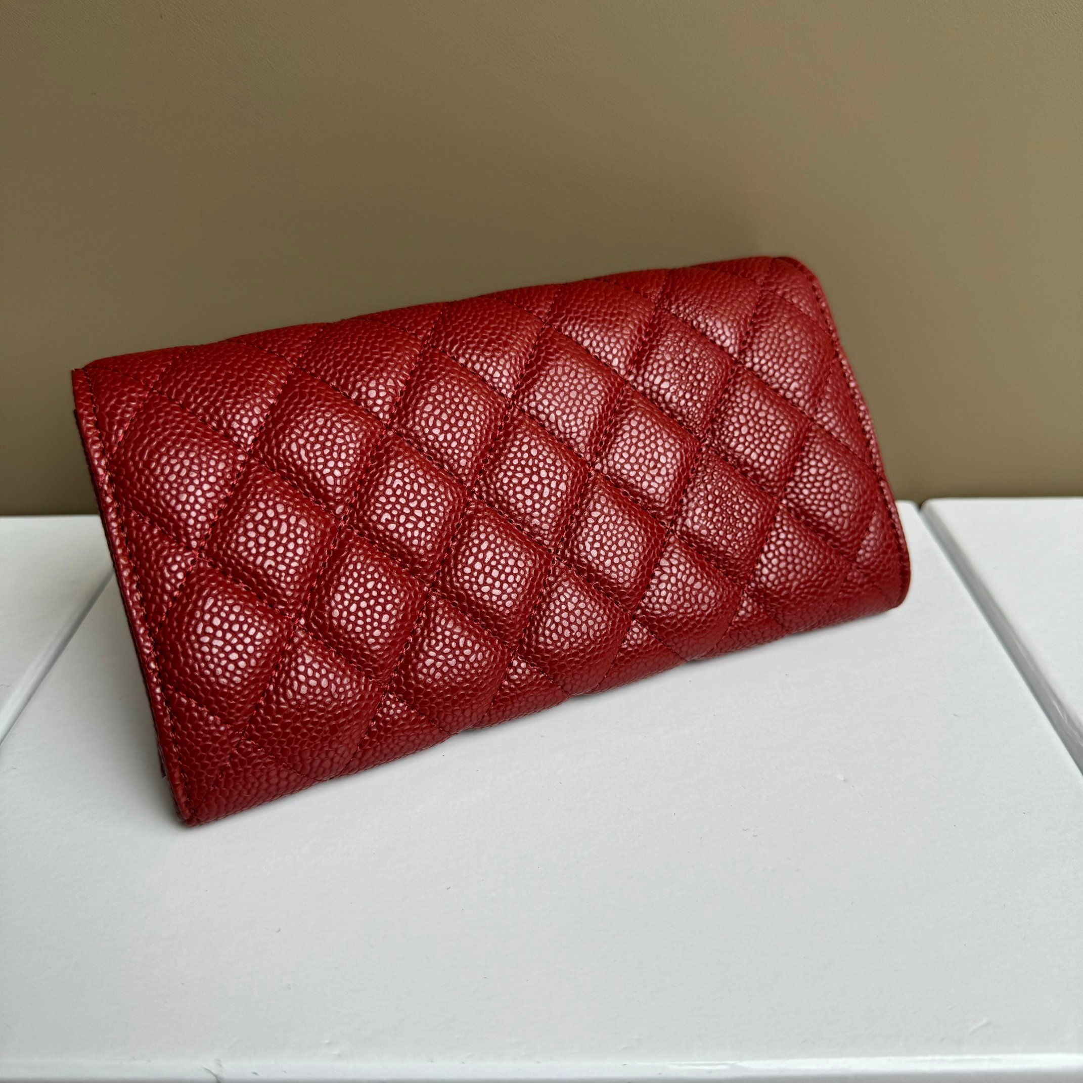 CHANEL一比一紅色荔枝皮絎縫長夾金屬雙C LOGO手拿錢包百搭經典款｜歐美奢侈品精品推薦