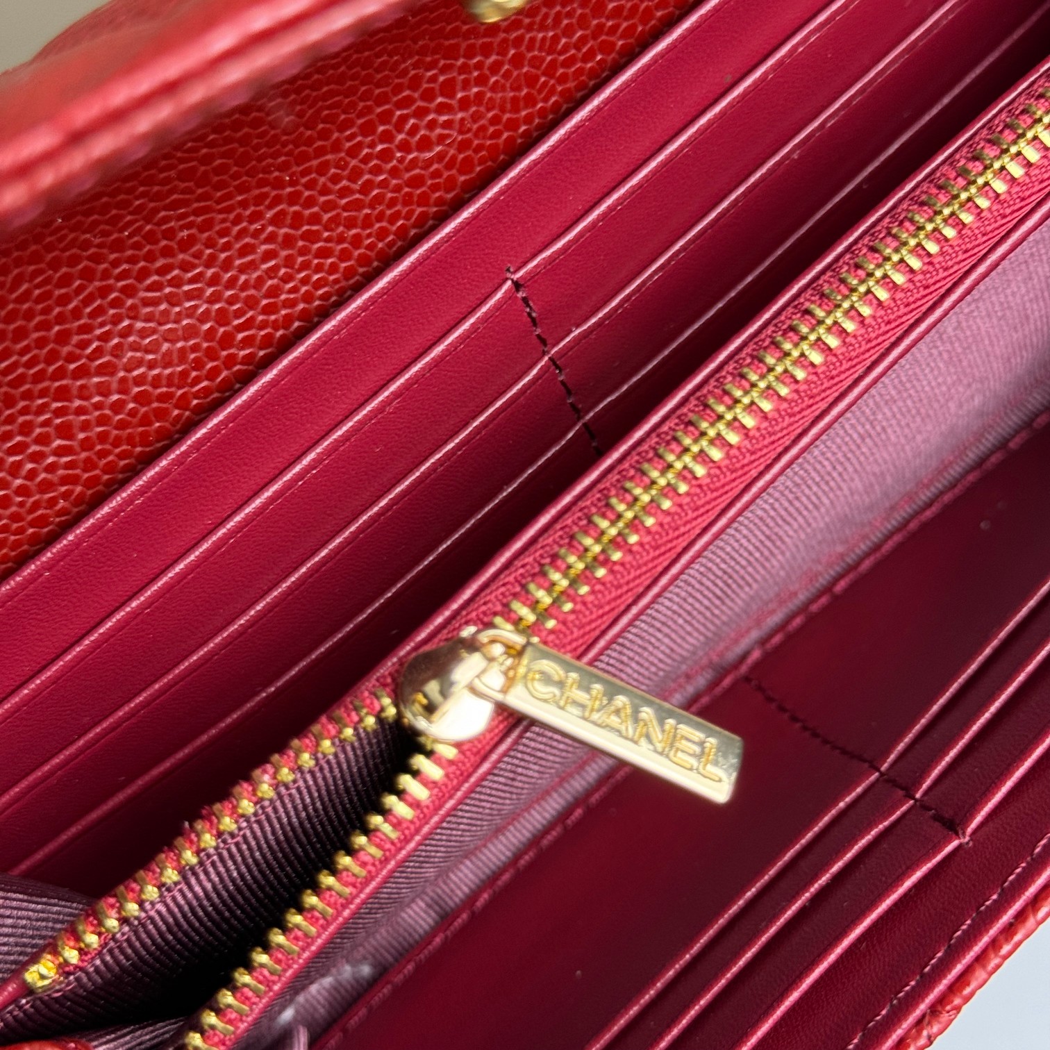 CHANEL一比一紅色荔枝皮絎縫長夾金屬雙C LOGO手拿錢包百搭經典款｜歐美奢侈品精品推薦