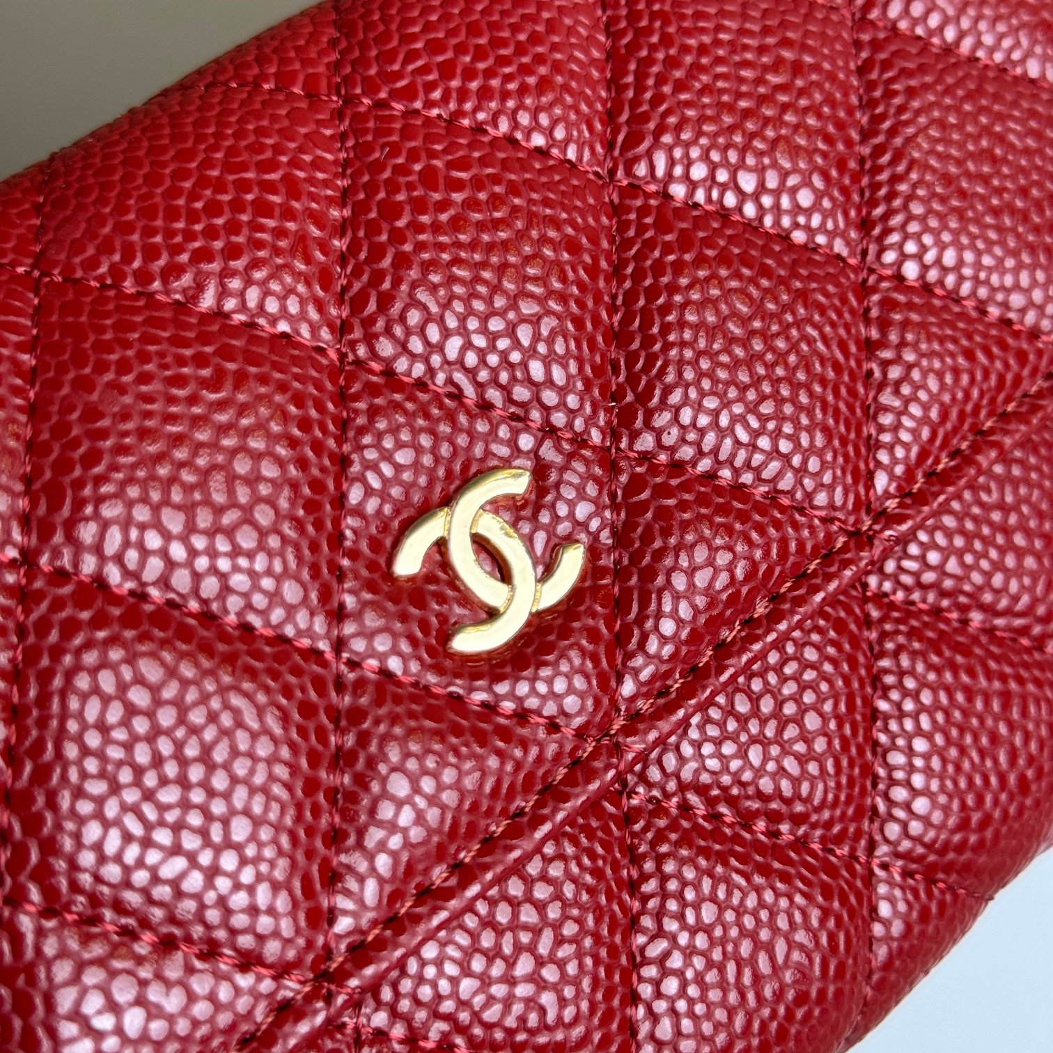 CHANEL一比一紅色荔枝皮絎縫長夾金屬雙C LOGO手拿錢包百搭經典款｜歐美奢侈品精品推薦