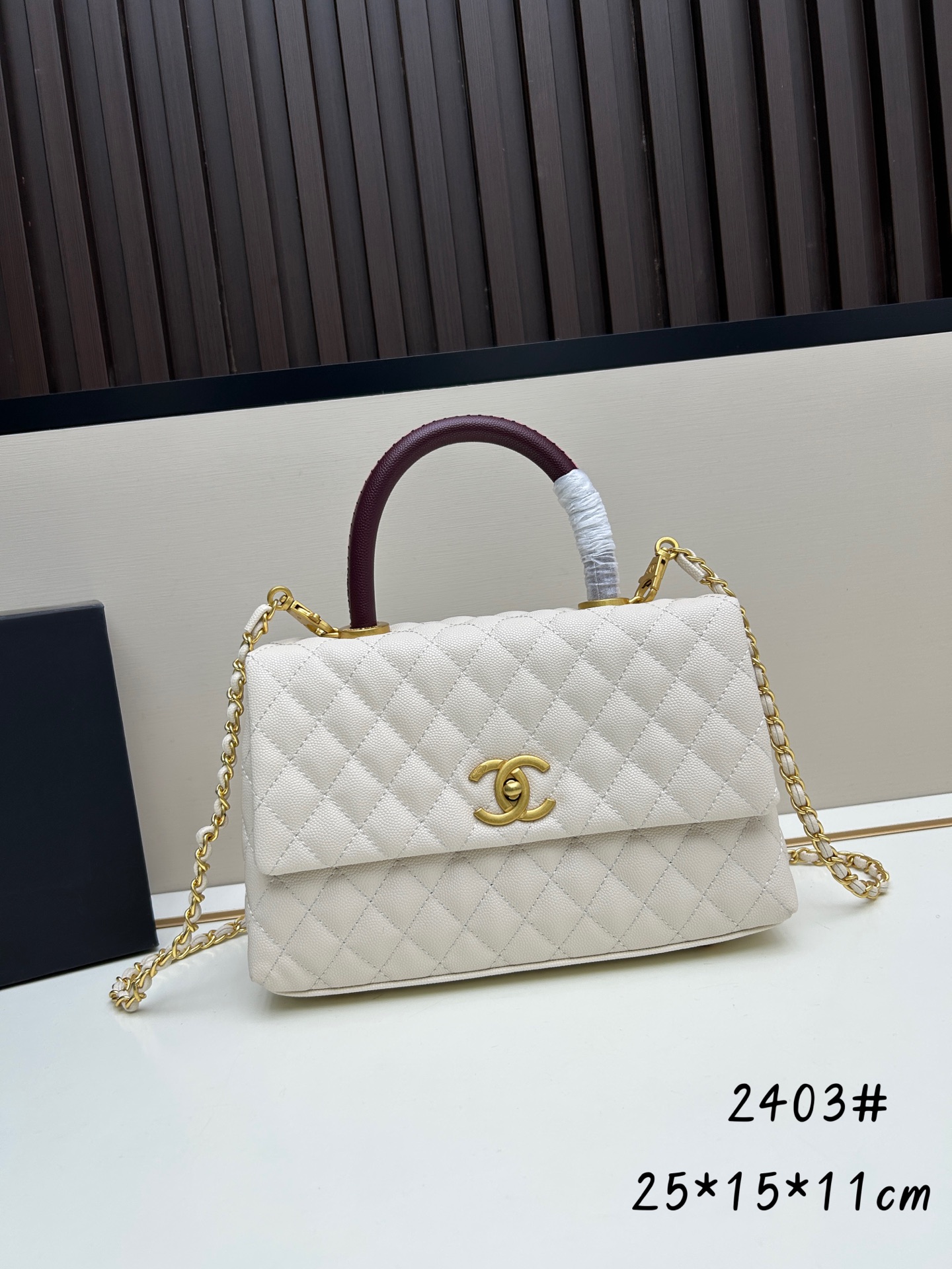 CHANEL原單米白色Caviar皮革手提鏈條包25cm復古翻蓋優雅百搭款｜歐美奢侈品精品推薦