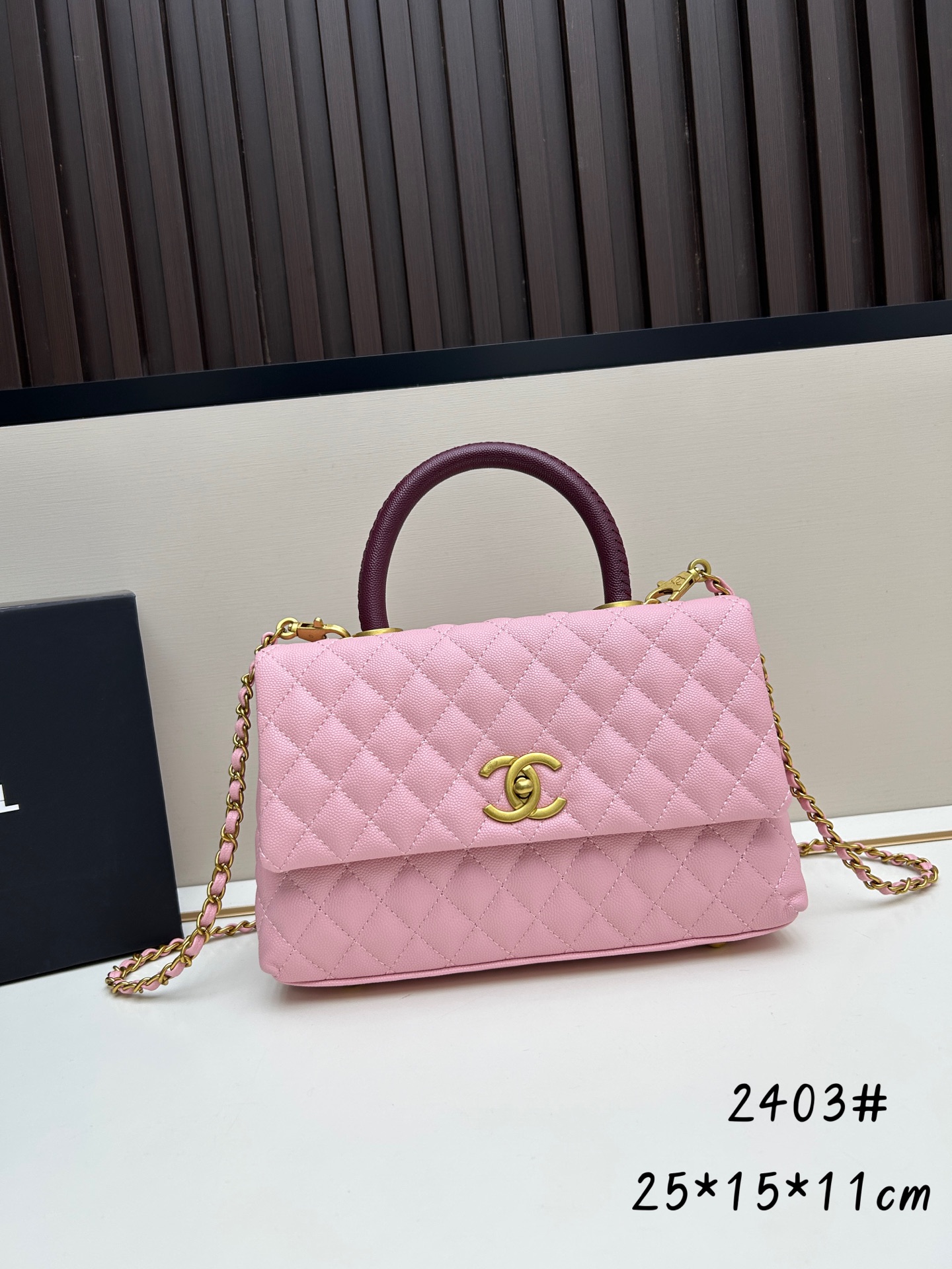 CHANEL一比一粉色Caviar皮革手提鏈條包25cm甜美翻蓋肩背包百搭款｜歐美奢侈品精品推薦