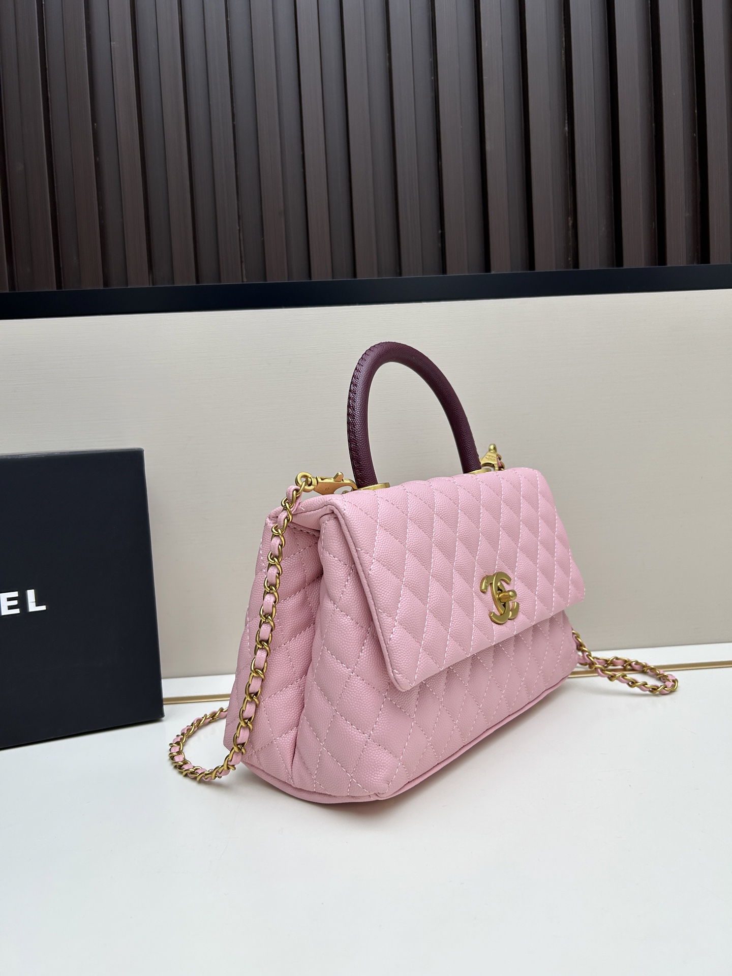 CHANEL一比一粉色Caviar皮革手提鏈條包25cm甜美翻蓋肩背包百搭款｜歐美奢侈品精品推薦