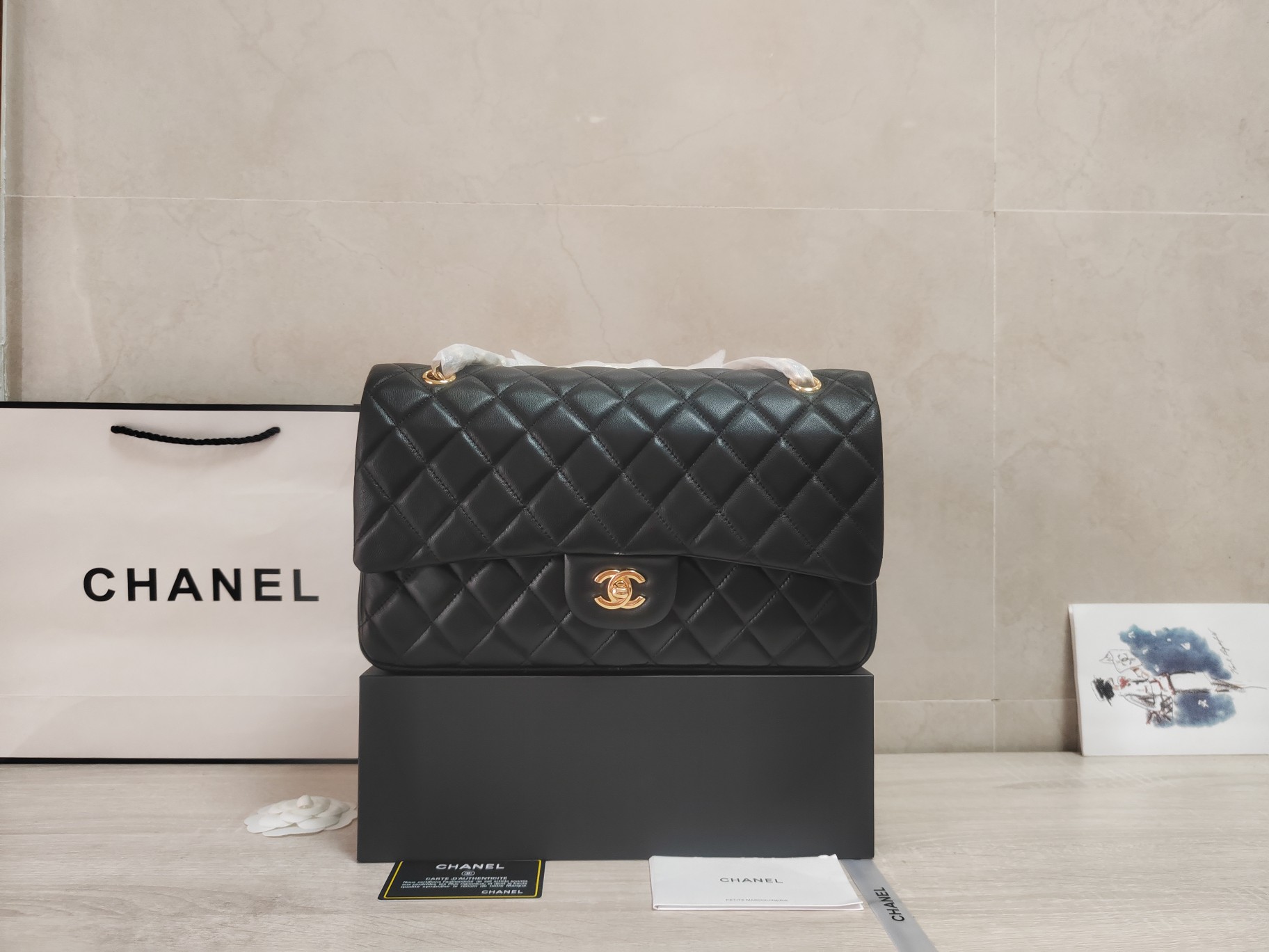 CHANEL 原單黑色羊皮金扣菱格包 經典優雅氣質款